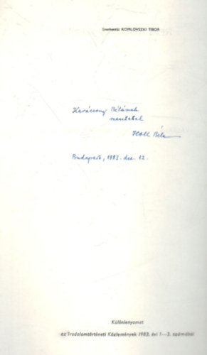 Holl Béla - Vásárhelyi Gergely pályája ( 1560-1623 ) - Különlenyomat - Dedikált ( Reneszánsz- Füzetek 65 )