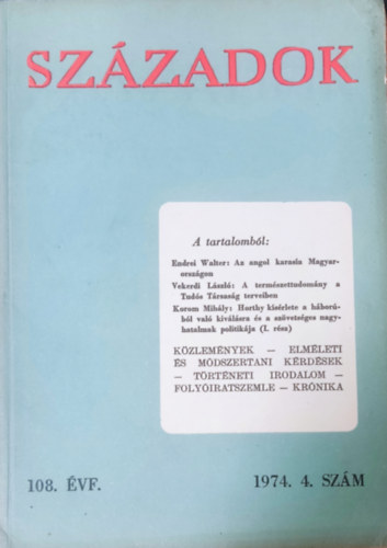 Szzadok 108. vf. (1974) 4. szm