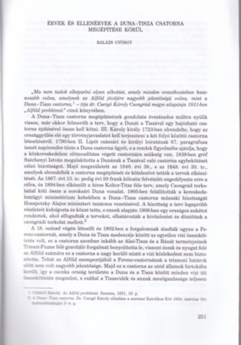 Bal�zs Gy�rgy - �rvek �s ellen�rvek a Duna-Tisza csatorna meg��t�se k�r�l - K�l�nlenyomat