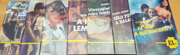 Bn Ern, Bernyi Jzsef, P. Virtanen, Szab Jzsef Jen, Hegeds Gza, Nemere Istvn, Dvnyi Tibor - 7 db Npszava krimi fzet: A km lemond; A nhai nnz; A zokog zsebtolvaj; Gamma kommand; Ki van a matracban?; Zld furgonban a hall; Visszajvk, mire felbredsz