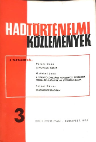 Cskvri Ferenc (szerk), Perjs Gza, Gyrkei Jen, Dr. Felkai Dnes - Hadtrtnelmi kzlemnyek XXIII. vfolyam 3. szm - A mohcsi csata, A spanyolorszgi nemzetkzi brigdok megalakulsnak a 40. vforduljra, Spanyolorszgban