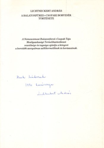Lichtneckert Andrs - A Balatonfred-csopaki borvidk trtnete