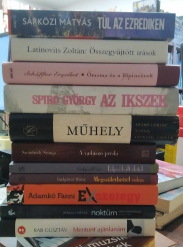Srkzi Mtys, Latinovits Zoltn, Schffer Erzsbet, Spir Gyrgy, Szab Lrinc, Galgczi Dra, Adamk Fanni, Rab Gusztv, Zirkuli Pter - 11 db-os KNYVMENT AJNLAT, szpirodalom: Tl az ezrediken+ sszegyjttt rsok+ mama s a fpincrek+ Az Ikszek+ Mhely+ A vadsz prda+ Felprblt letek+ Megszlethettl volna+ Exszeregy+ Noktrn+ Mentont ajnlanm