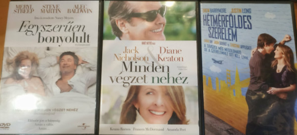 Jack Nicholson, Diane Keaton, Meryl Streep, Alec Baldwin, Drew Barrymore, Justin Long - 3 db romantikus film: Minden végzet nehéz + Hétmérföldes szerelem + Egyszerűen bonyolult (3 DVD)
