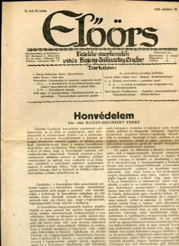 vitz Bajcsy-Zsilinszky Endre ( felels szerkeszt) - Elrs folyirat II. vf. 43. szm. 1929. oktber 26.