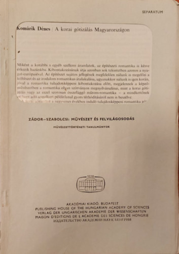 Komrik Dnes - A korai gtizls Magyarorszgon (Klnlenyomat)