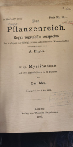 Das Pflanzenreich - Regni vegetabilis conspectus: Myrsinaceae (A nvnyvilg. Kilts a nvnyi birodalomra. Myrsinaceae nmet nyelven)