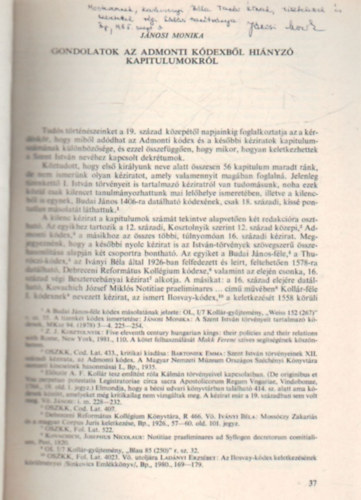 Jánosi Mónika - Gondolatok az Admonti kódexből hiányzó kapitulumokról - Különlenyomat - Dedikált