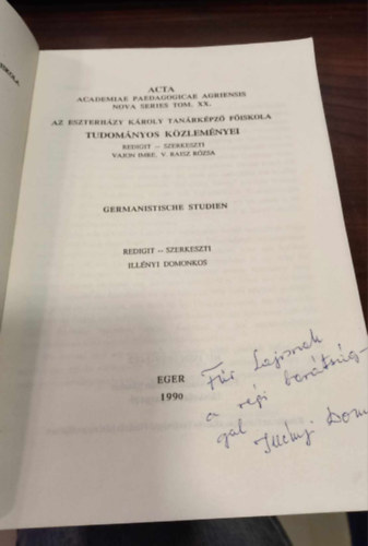 Dr. Vajon Imre, V. Raisz Rzsa (szerk.), Illnyi Domonkos (szerk.) - Az Eszterhzy Kroly Tanrkpz Fiskola Tudomnyos Kzlemnyei - Germanistische Studien