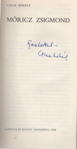 Czine Mihály - Móricz Zsigmond - Dedikált
