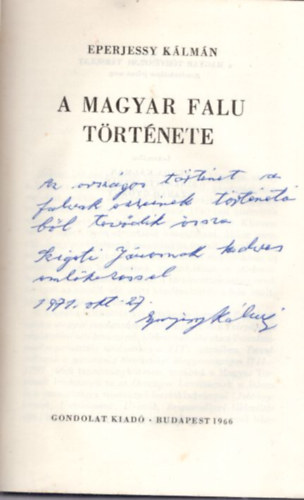 Eperjessy Klmn - A magyar falu trtnete - dediklt ( Stdium Knyvek 58 )