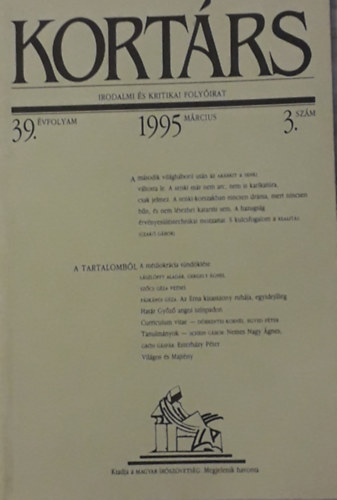 Kortárs Irodalmi és Kritikai folyóirat 1995-39.évf.-3.sz.