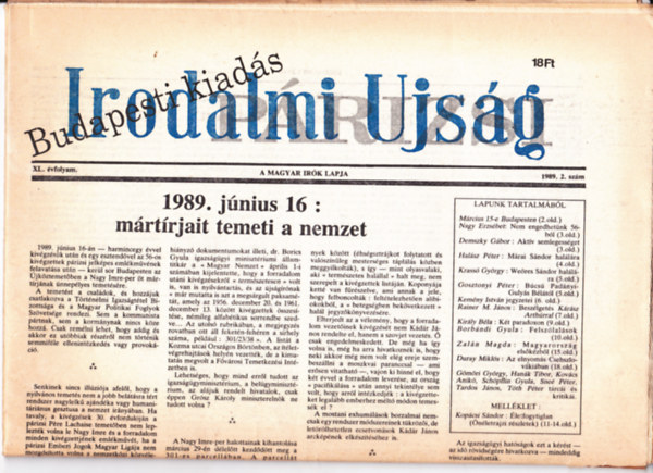 Mray Tibor (szerk.) - Irodalmi Ujsg 1989. 2.szm + mellklete.