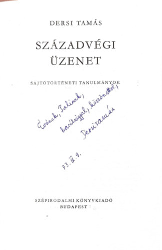 Dersi Tam�s - Sz�zadv�gi �zenet
