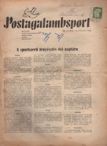 Dr. Eichner �rp�dn� - Postagalambsport 1962. VIII. �vfolyam janu�r-j�lius, okt�ber-december (10 sz�m egy�tt)