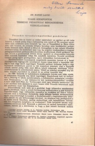 Dr. Hanz� Lajos - �jabb szempontok Tessedik pedag�giai rendszer�nek vizsg�lat�hoz - K�l�nlenyomat - Dedik�lt