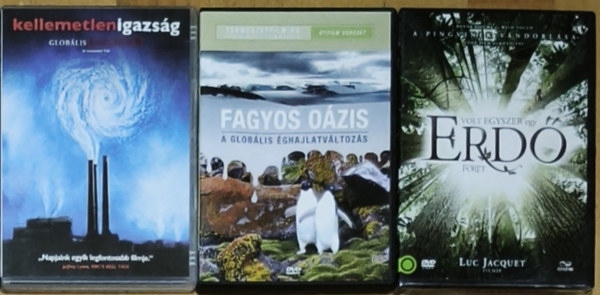 3db k�rnyezetv�delemmel, erre ir�nyul� figyelemfelkelt�ssel kapcsolatos DVD - Kellemetlen igazs�g-Glob�lis figyelmeztet�s, Fagyos o�zis-A glob�lis �ghajlatv�ltoz�s, Volt egyszer egy erd�