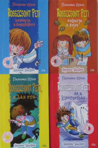 Francesca Simon - 4 db Rosszcsont Peti k�tet: Rosszcsont Peti becsapja a fogt�nd�rt + Rosszcsont Peti vakarja a fej�t + Rosszcsont Peti, a h�z ura + Rosszcsont Peti �s a k�s�rteth�z
