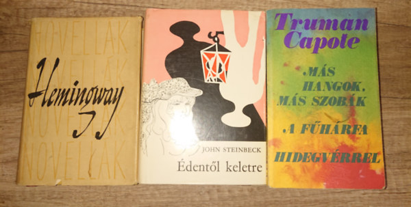 Truman Capote, John Steinbeck, Ernest Hemingway - 3 klasszikus 20. sz�zadi amerikai k�tet: �dent�l keletre, M�s hangok, m�s szob�k/A f�h�rfa/Hidev�rrel, Novell�k (Hemingway)