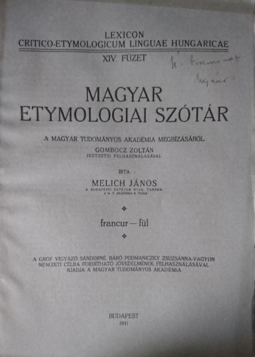Melich János - Magyar etymologiai szótár XIV. füzet