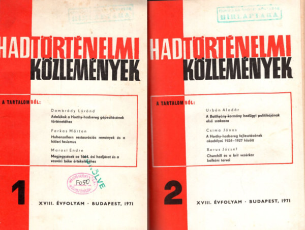 Hadtörténelmi közlemények 1971 1-4. szám (teljes)