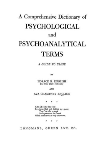 Hotrace B. English, Ava Champney English - A Comprehensive Dictionary Of Psychological And Psychoanalytical Terms
