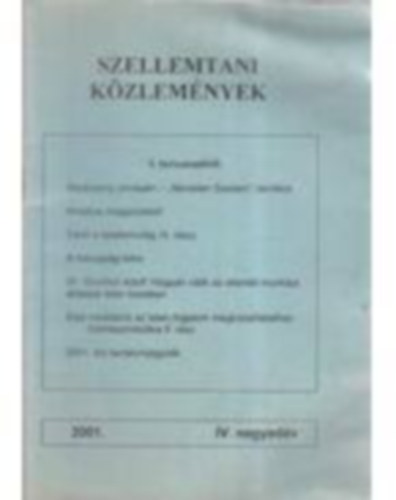 Szellemtani közlemények 2001. IV. negyedév
