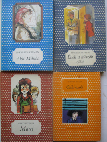5 db csíkos könyv (Csiki-csuki, Akli Miklós, Ének a küszöb előtt, Maxi)