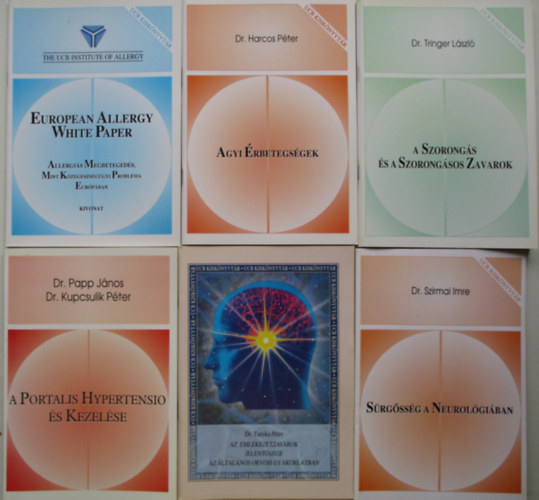 Több szerző - 6 db UCB kiskönyvtár kötet (A Portalis Hyperternsio és kezelése, European Allergy white paper, Sürgősség a neurológiában, A szorongás és a szorongásos zavarok, Agyi érbetegségek, Az emlékezetzavarok jelentősége)