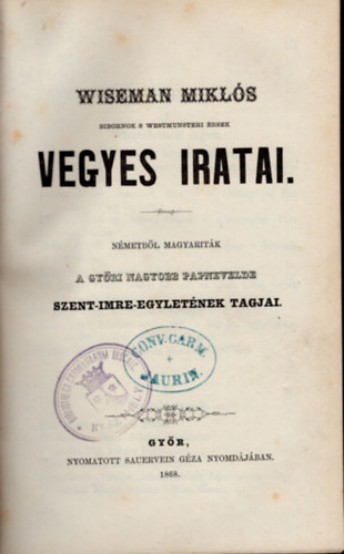 Wiseman Mikls - Wiseman Mikls vegyes iratai