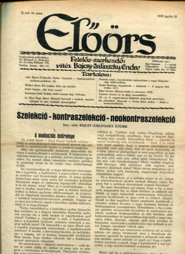 vitz Bajcsy-Zsilinszky Endre ( felels szerkeszt) - Elrs folyirat II. vf. 16. szm. 1929. prilis 20.