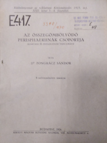 Dr. Pongrcz Sndor - Az sszegmblyd Perisphaeriink csoportja  - 8 brval ( Alaktani s phylogeniai tanulmny )