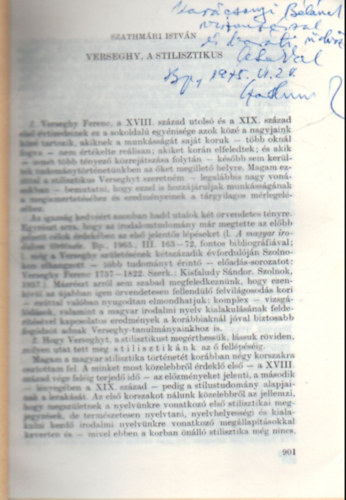 Szathm�ri Istv�n - Verseghy, a stilisztikus - K�l�nlenyomat- Dedik�lt