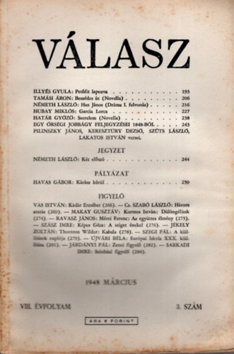 Illyés Gyula (szerk.) - Válasz - VIII. évf. 3. szám, 1948. március