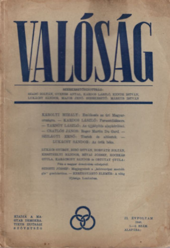 Szab Zoltn, Gyenes Antal, Kardos Lszl - Valsg II. vfolyam 1946. 1-2. szm