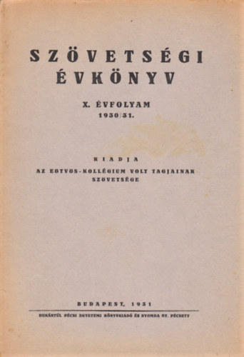 Sz�vets�gi �vk�nyv X. �vfolyam 1930/31.