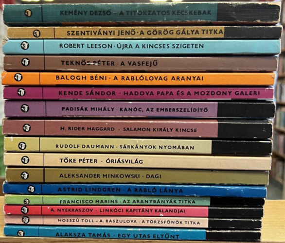 Tekns Pter, Astrid Lindgren - 64 db Delfin knyv: A titokzatos kecskebak, A grg glya titka, jra a kincses szigeten, A vasfej, A rabllovag aranyai, Hadova papa s a mozdony galeri, Kanc, az emberszelidt, Salamon kirly kincse, Srknyok nyomban, risvil