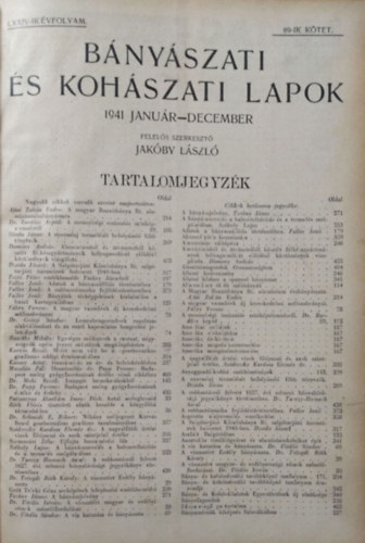 Jak�by L�szl� (szerk.) - B�ny�szati �s koh�szati lapok 1941 janu�r - december