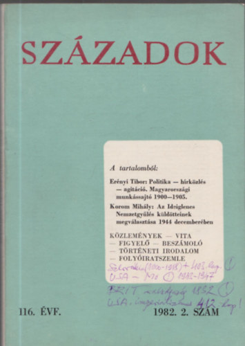 Sz�zadok 116. �vf. 1982. 2. sz�m