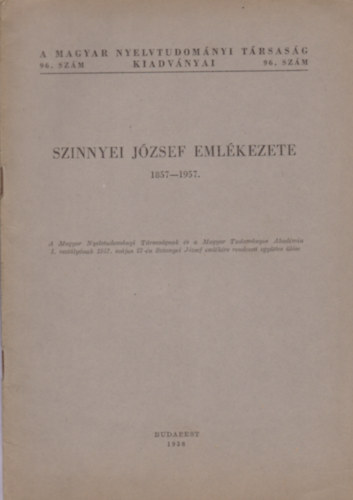 Mikesy Sndor (szerk.) - Szinnyei Jzsef emlkezete (1857-1957)