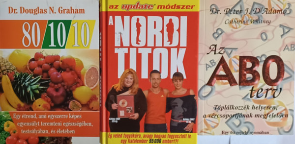 Dr. Douglas N. Graham, D'Adamo P. J. Catherine Whitney, Schobert Norbert - Knyvek fogykrzknak: 80/10/10 - Egy trend, ami egyszerre kpes egyenslyt teremteni egszsgben, testslyban s letben + Az AB0 terv - Tpllkozzk helyesen, a vrcsoportjnak megfelelen +  A Norbi titok (3 m)