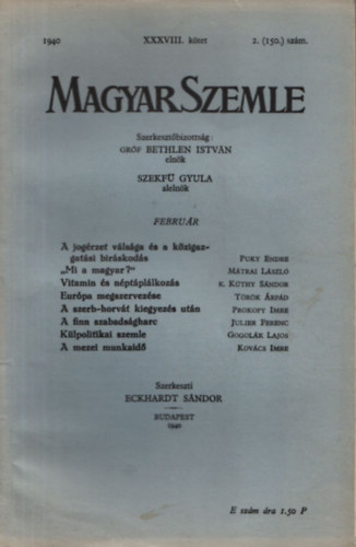 Dr. Eckhardt Sndor (Szerk.) - Magyar Szemle 1940/XXXVIII.ktet 2.(150.)szm