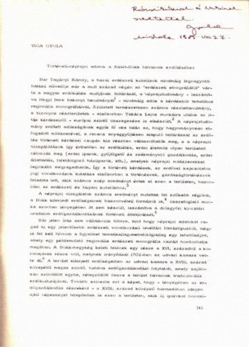 Viga Gyula - Trtneti-nprajzi adatok a Kelet-Bkk falvainak erdlshez-klnlenyomat