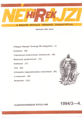 Hla Jzsef (szerk.) - Nprajzi Hrek 1994/3-4. (23. vfolyam)
