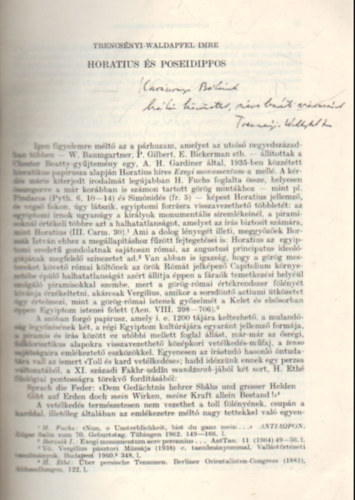 Trencs�nyi-Waldapfel Imre - Horatius �s Poseidippos - K�l�nlenyomat - Dedik�lt