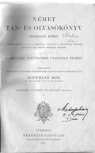 Hoffamann Mór szerk. - Német tan- és olvasókönyv - Harmadik kötet