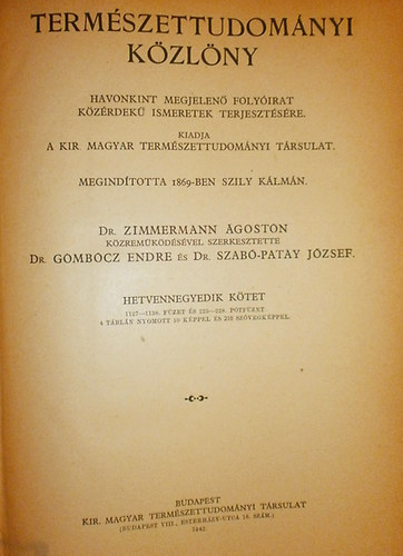 Dr. Zimmermann Ágoston - Természettudományi közlöny 1942