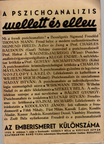 Szkely Bla (szerk.) - A pszichoanalzis mellett s ellen - Az Emberismeret klnszma
