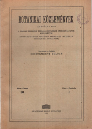 Bszrmnyi Zoltn - Botanikai Kzlemnyek 1-3. sz. ( egytt )  50. ktet