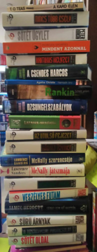 Tbb szerz, T.O. Teas, David Lindsey, Charles Henderson, Robert Ludlum, Lawrence Sanders, L. Preston D.-Child, James Herbert, Jeffrey Archer, Michael Ridpath, Agatha Christie - 20 db krimi m: Stt oldal+ A tizenegyedik parancsolat+Sr rnyak+Senki sem h hozzd+Veszlyes futam+